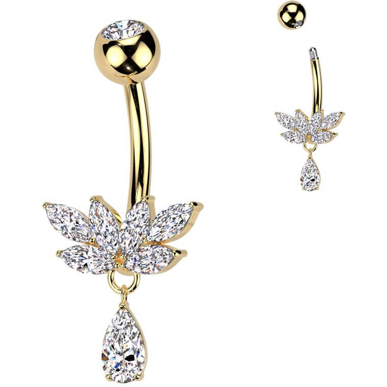 Belly Button Piercing titanium brass zirconia teardrop dangle - Image 3