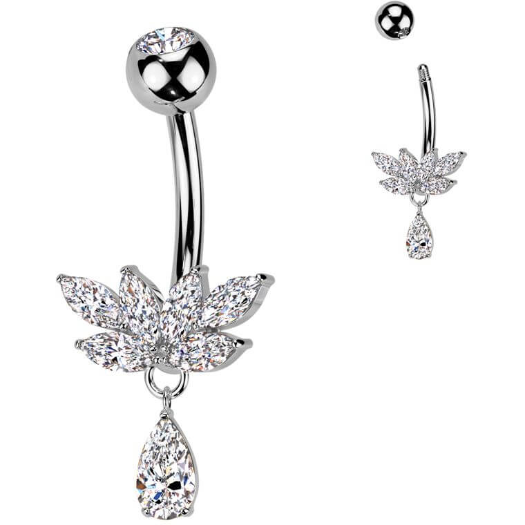 Belly Button Piercing titanium brass zirconia teardrop dangle - Image 4