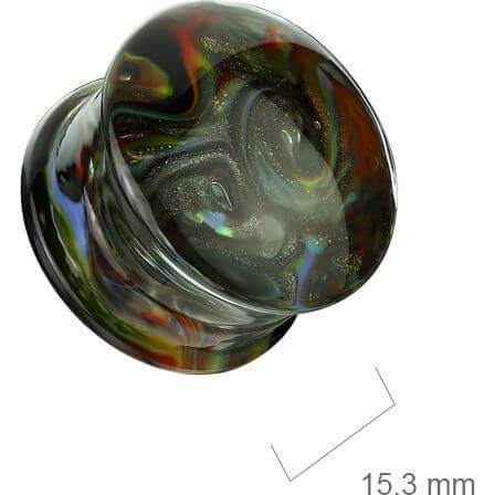 Glass Plug black with multicolour swirl double flare - Image 2