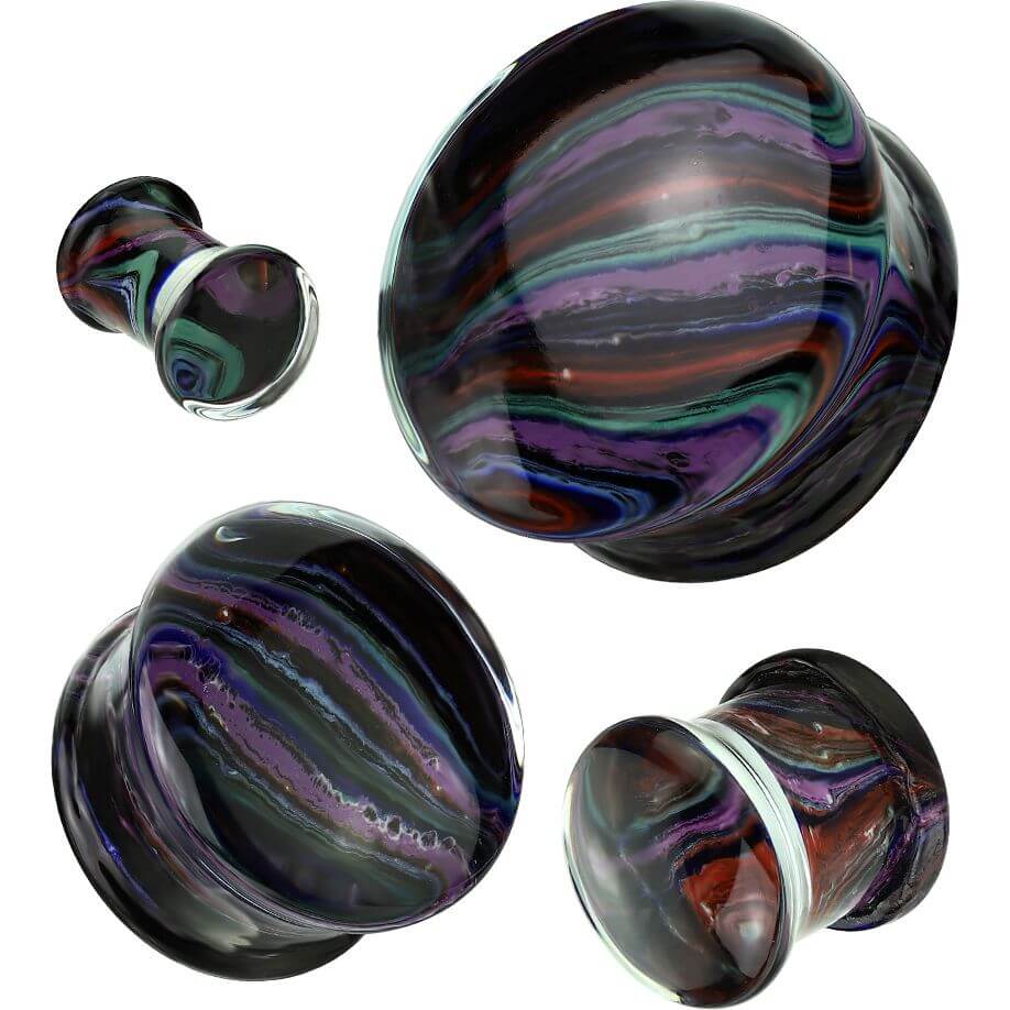 Glass Plug multicolour stripes double flare - Image 3