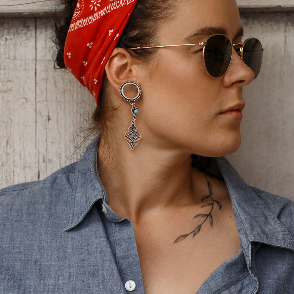 Tunnel Tribal dangle Turquoise Silver - Image 3