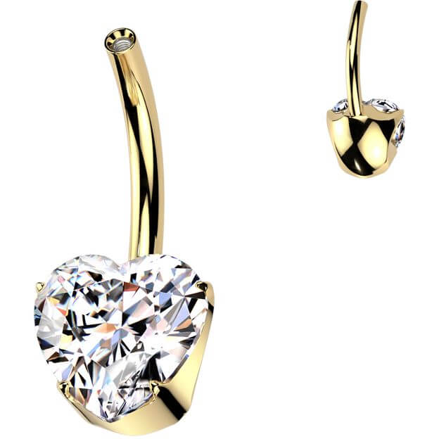 Titanium belly button pin heart zirconia Internally Threaded - Image 3