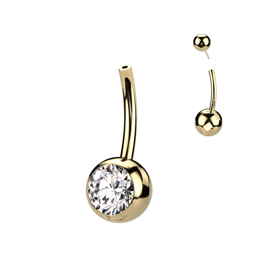 Titanium Belly Button Piercing Top Ball Zirconia Push-In - Image 3