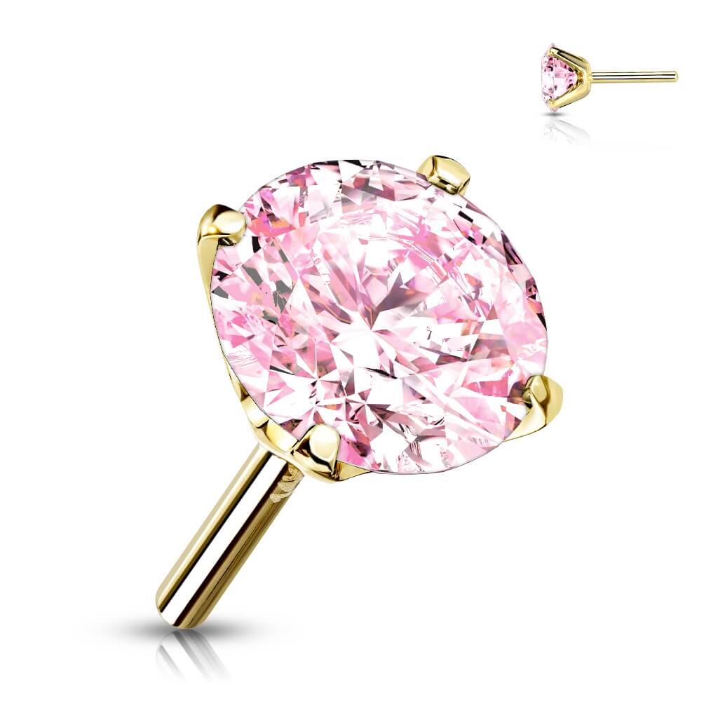 Solid Gold 14 Carat top round zirconia prong setting Push-In - Image 8
