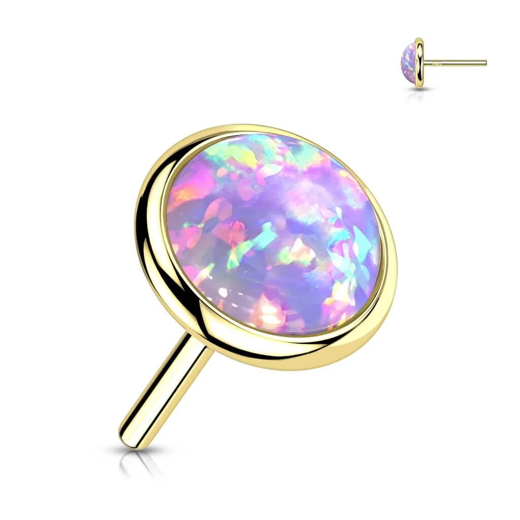 Solid Gold 14 Carat top round flat opal Push-In - Image 11
