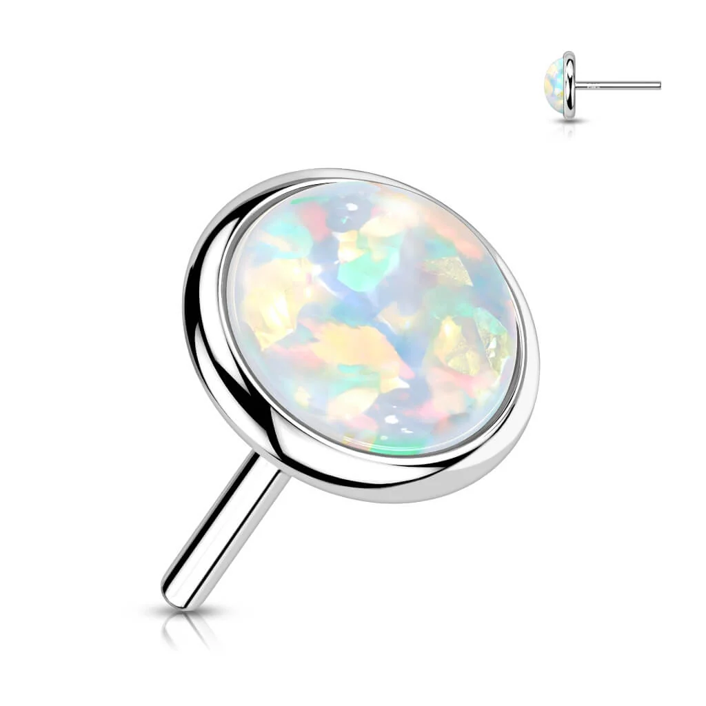 Solid Gold 14 Carat top round flat opal Push-In - Image 5