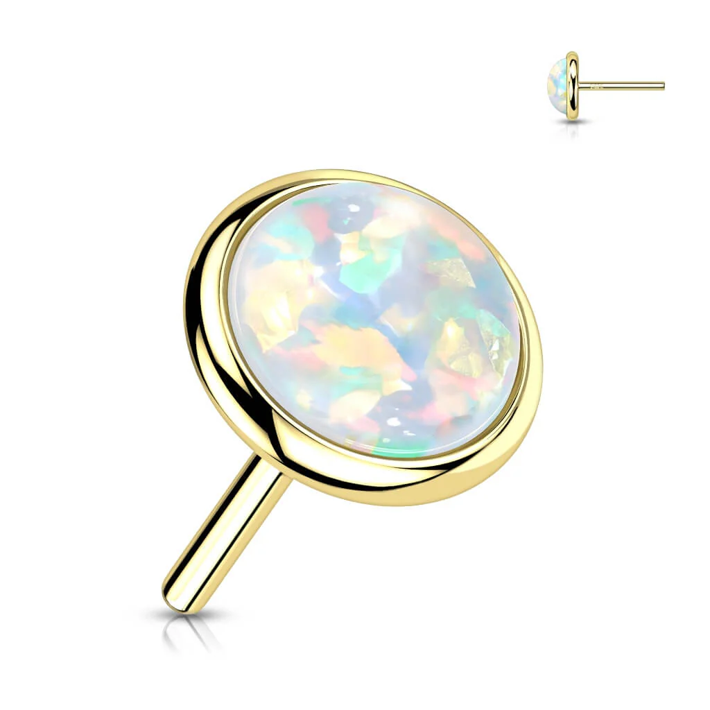 Solid Gold 14 Carat top round flat opal Push-In - Image 9
