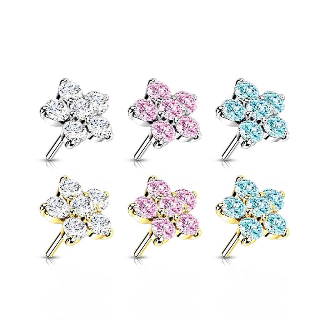 Solid Gold 14 Carat Top Flower Zirconia Push-In - Image 3