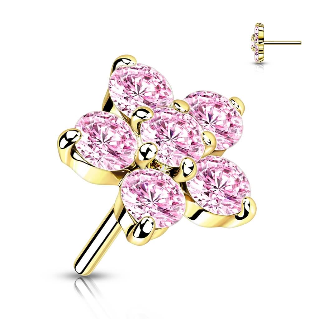 Solid Gold 14 Carat Top Flower Zirconia Push-In - Image 8