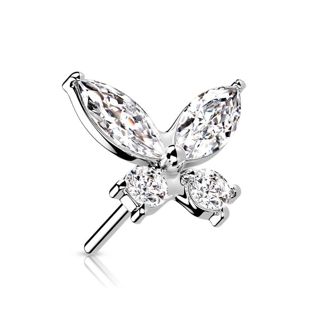 Solid Gold 14 Carat Top Butterfly Zirconia Push-In - Image 2