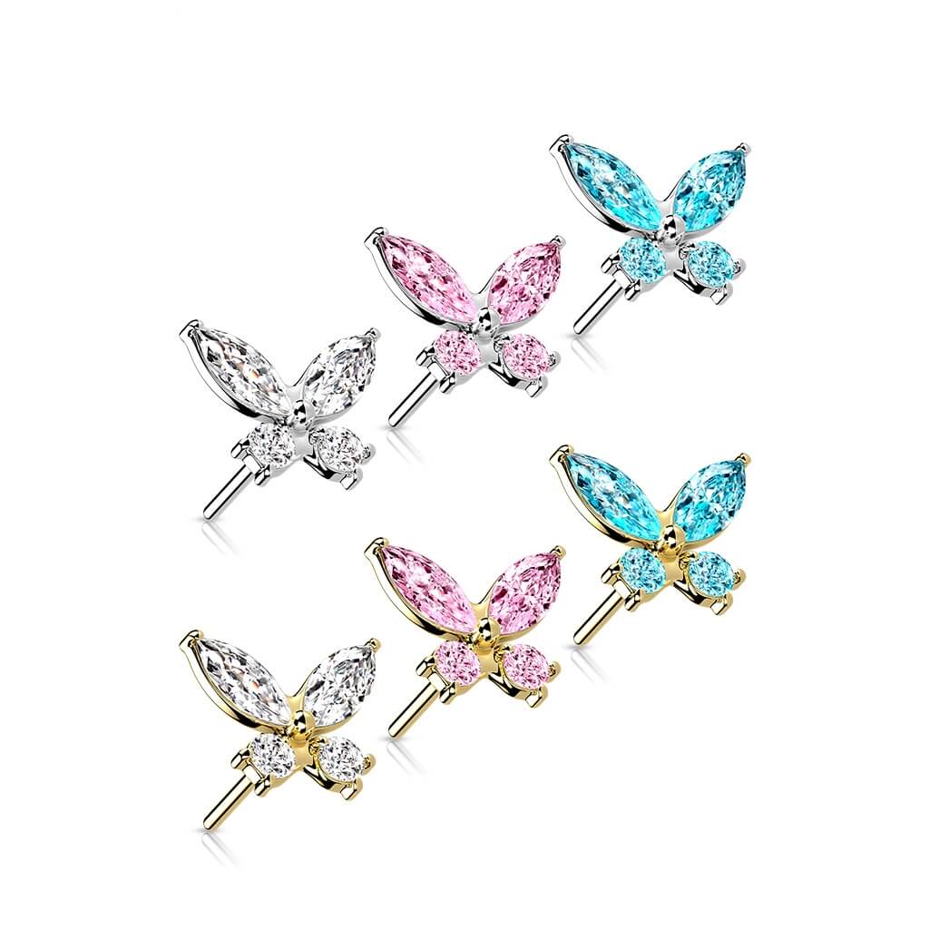 Solid Gold 14 Carat Top Butterfly Zirconia Push-In - Image 5
