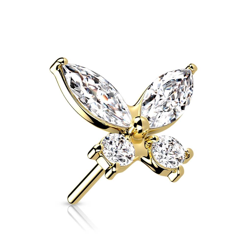 Solid Gold 14 Carat Top Butterfly Zirconia Push-In - Image 8