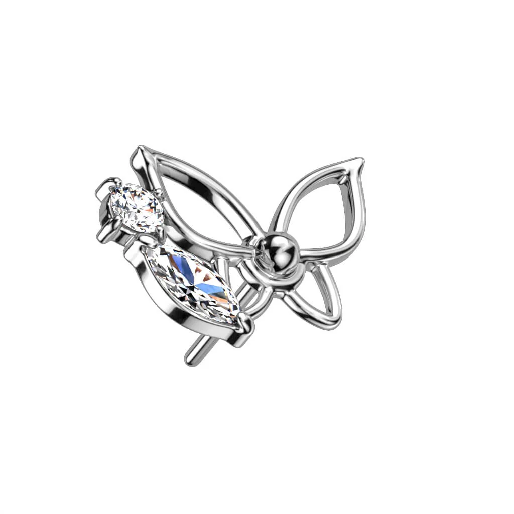 Solid Gold 14 Carat Top Butterfly Zirconia Push-In - Image 2