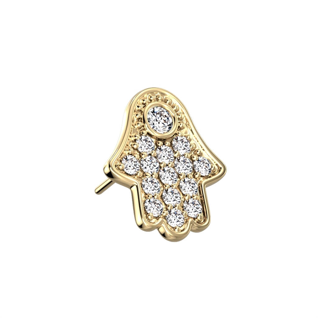 Solid Gold 14 Carat top hamsa hand zirconia Push-In - Image 4