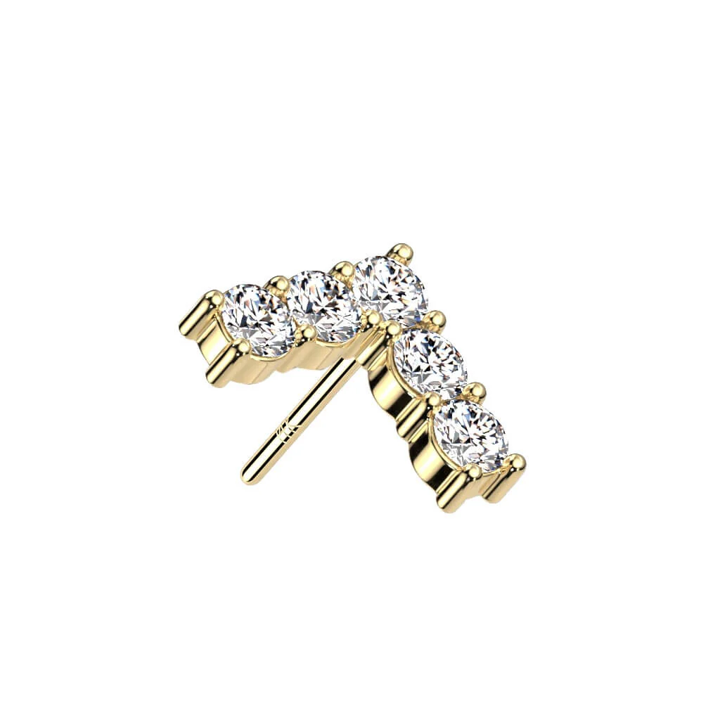 Solid Gold 14 Carat top L-shape zirconia Push-In - Image 4