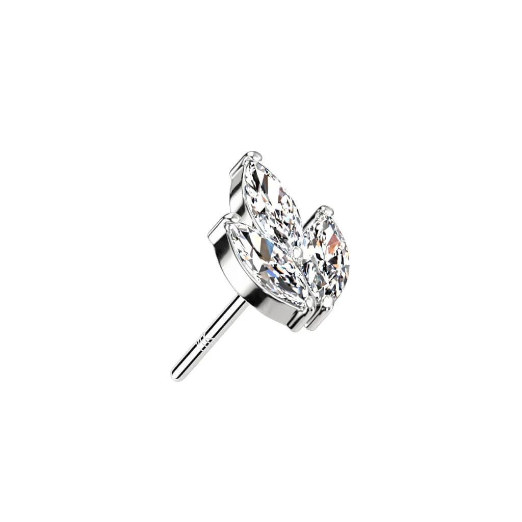 Solid Gold 14 Carat Top Leaf Zirconia marquise cut Push-In - Image 2