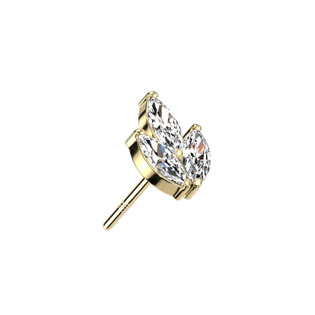 Solid Gold 14 Carat Top Leaf Zirconia marquise cut Push-In - Image 4