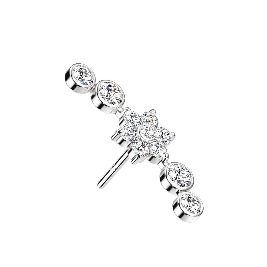 Solid Gold 14 Carat Top Flower Zirconia Push-In - Image 2