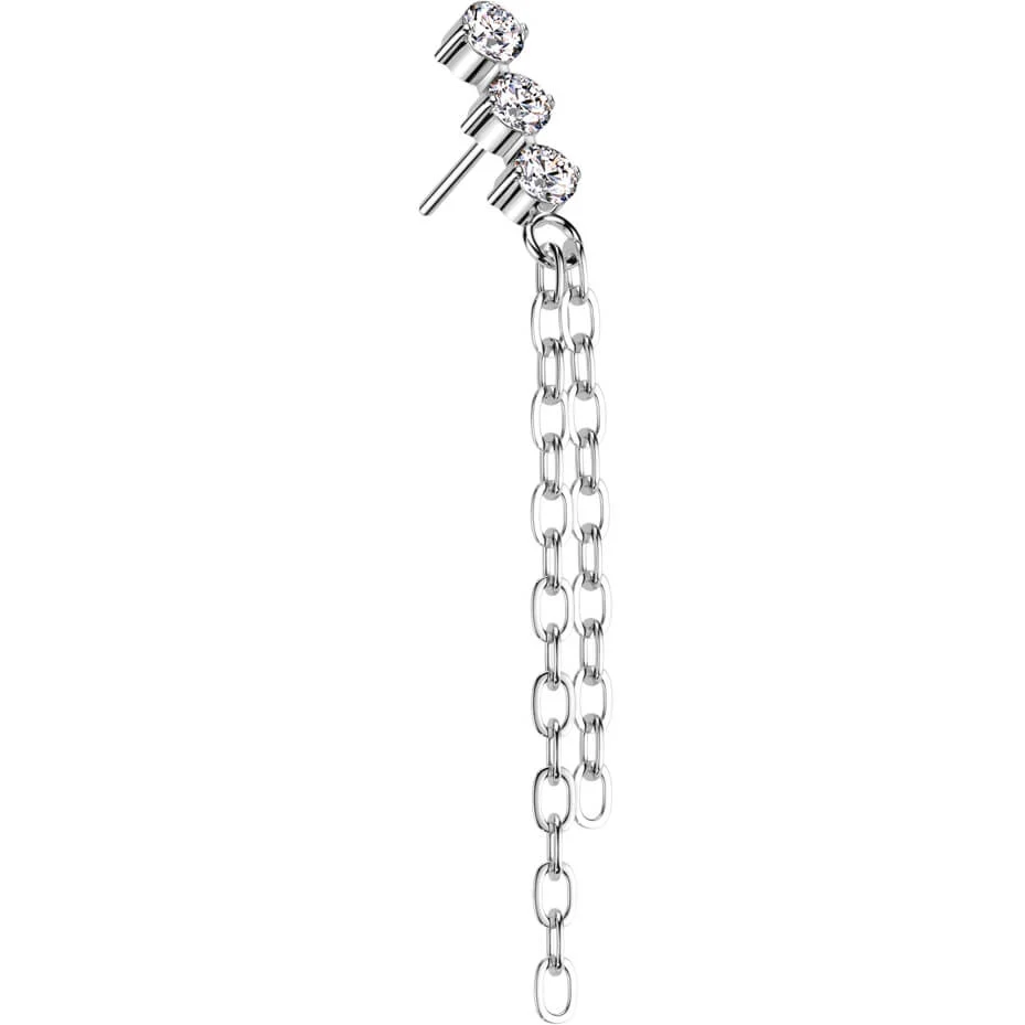 Titanium 3 zirconias double chain dangle Push-In - Image 3