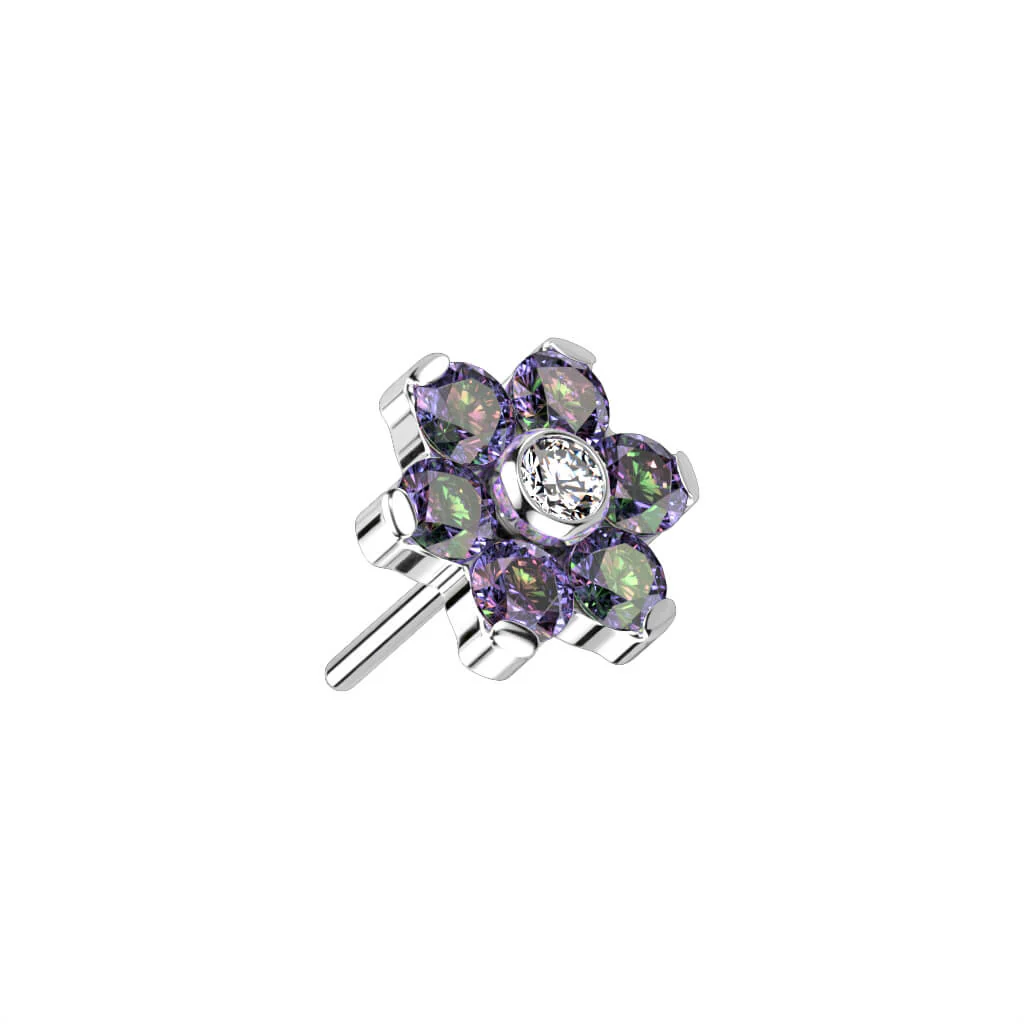 Titanium Top Flower Zirconia Silver Push-In - Image 12