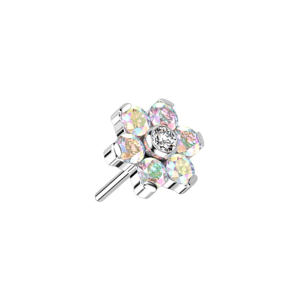 Titanium Top Flower Zirconia Silver Push-In - Image 2