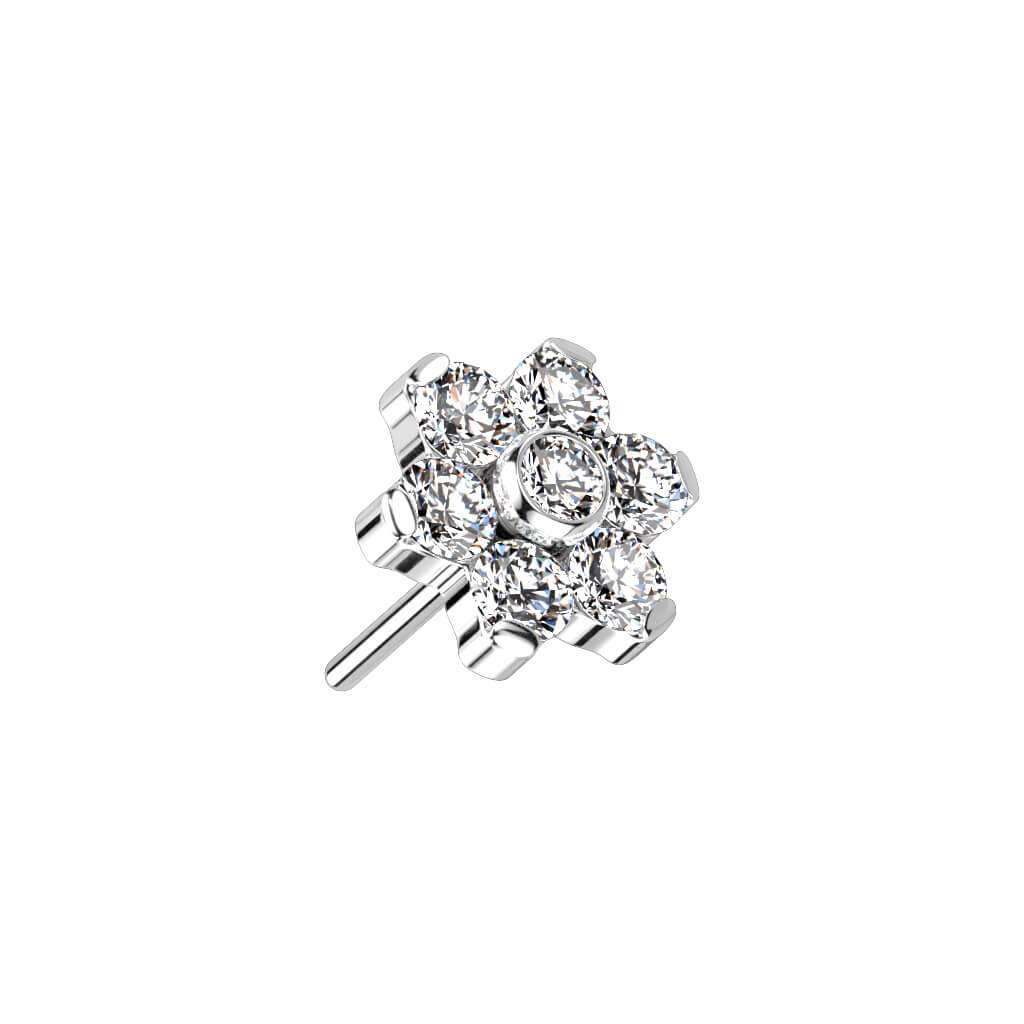 Titanium Top Flower Zirconia Silver Push-In - Image 4