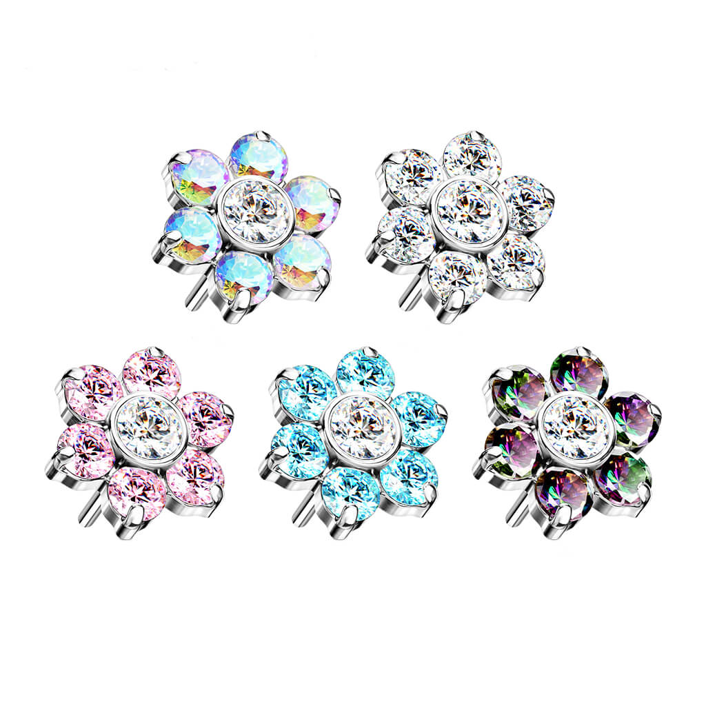 Titanium Top Flower Zirconia Silver Push-In - Image 5