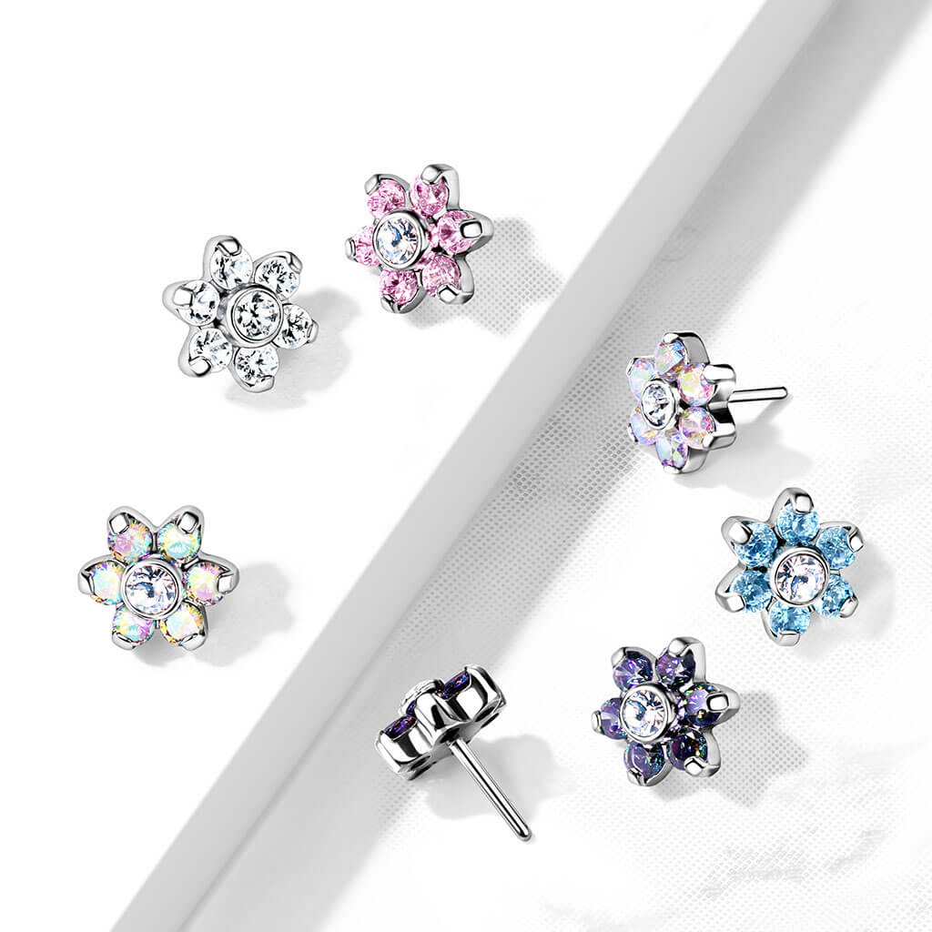 Titanium Top Flower Zirconia Silver Push-In - Image 7