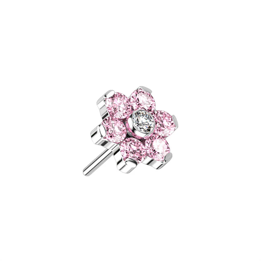 Titanium Top Flower Zirconia Silver Push-In - Image 8