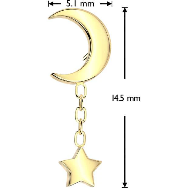 Titanium crescent moon star dangle chain Push-In - Image 2