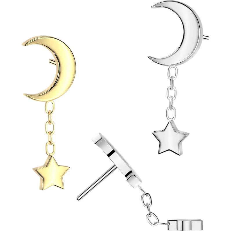 Titanium crescent moon star dangle chain Push-In - Image 3