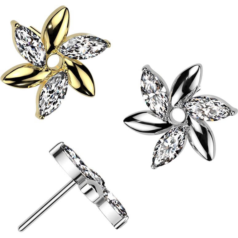 Titanium top flower marquise cut zirconia Push-In - Image 3