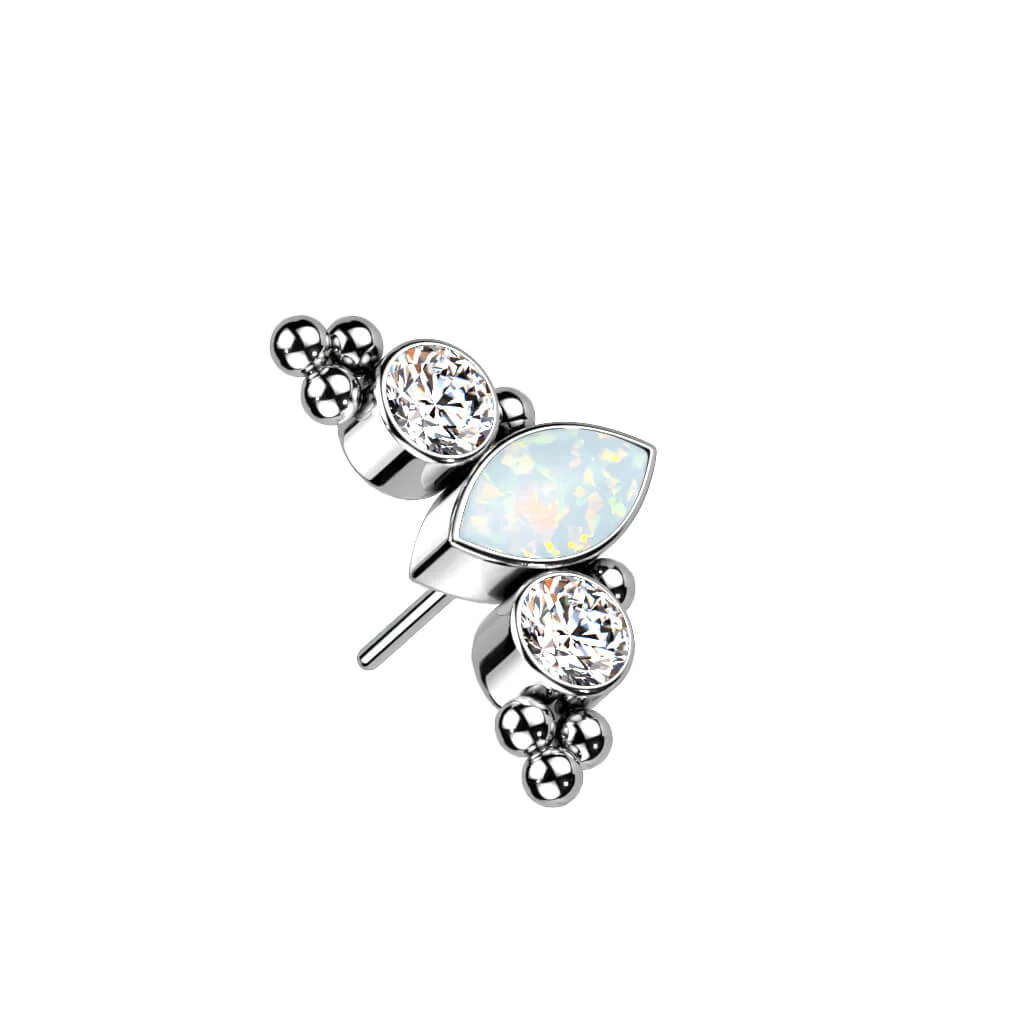 Titanium top 3 zirconias or opals beaded balls Push-In - Image 2