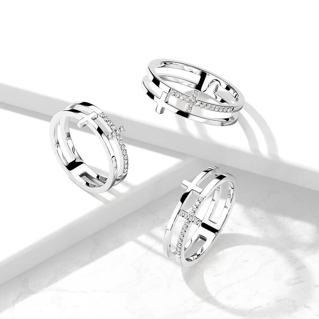 Double Cross Zirconia Silver - Image 2