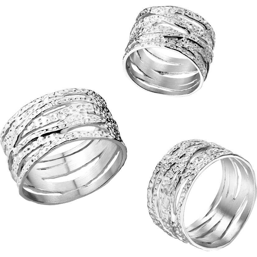wide criss cross hammered ring - Image 3