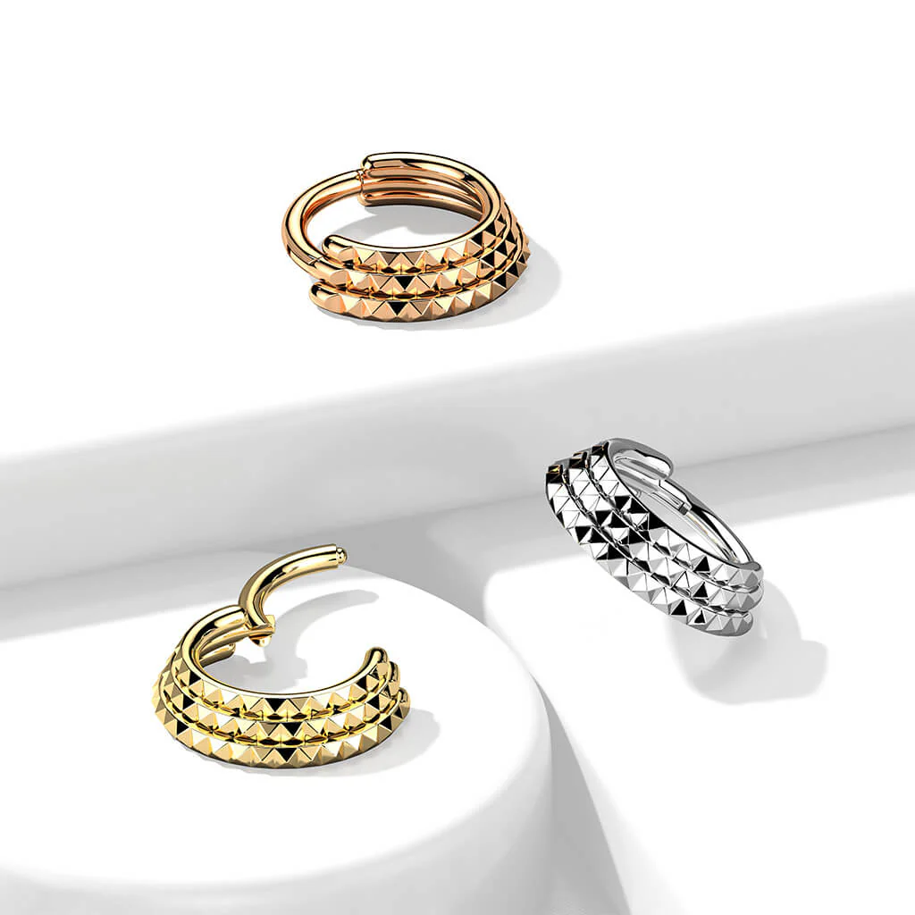 Ring Triple row pyramid Cut Clicker - Image 6