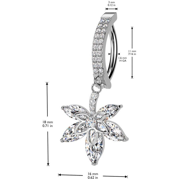 Belly Button Piercing flower dangle zirconia Clicker - Image 2