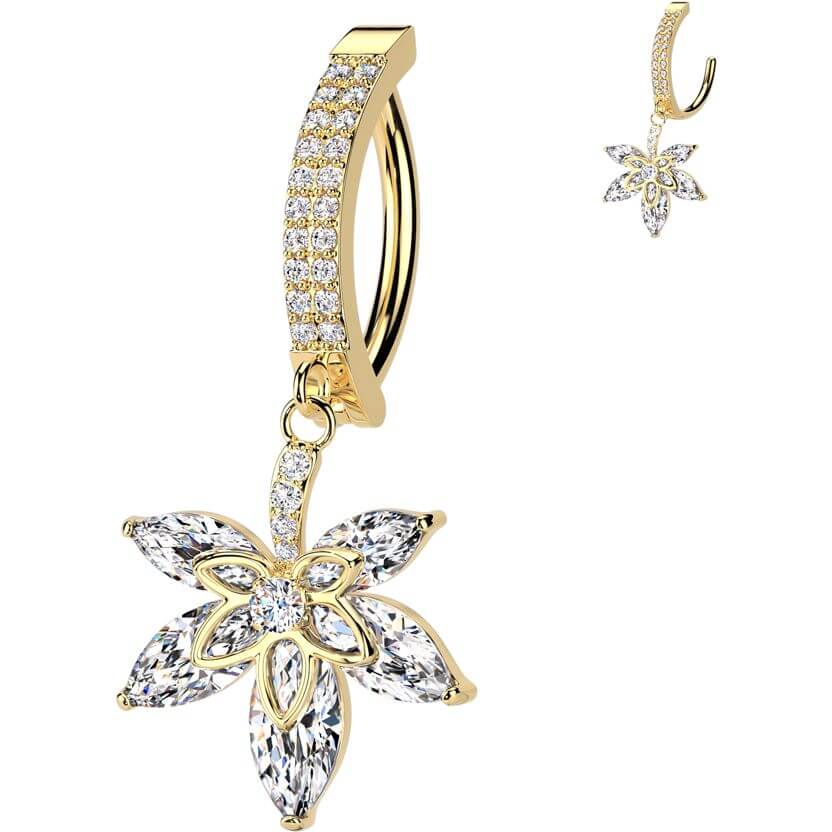 Belly Button Piercing flower dangle zirconia Clicker - Image 3