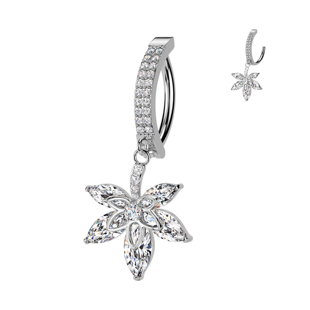 Belly Button Piercing flower dangle zirconia Clicker - Image 4