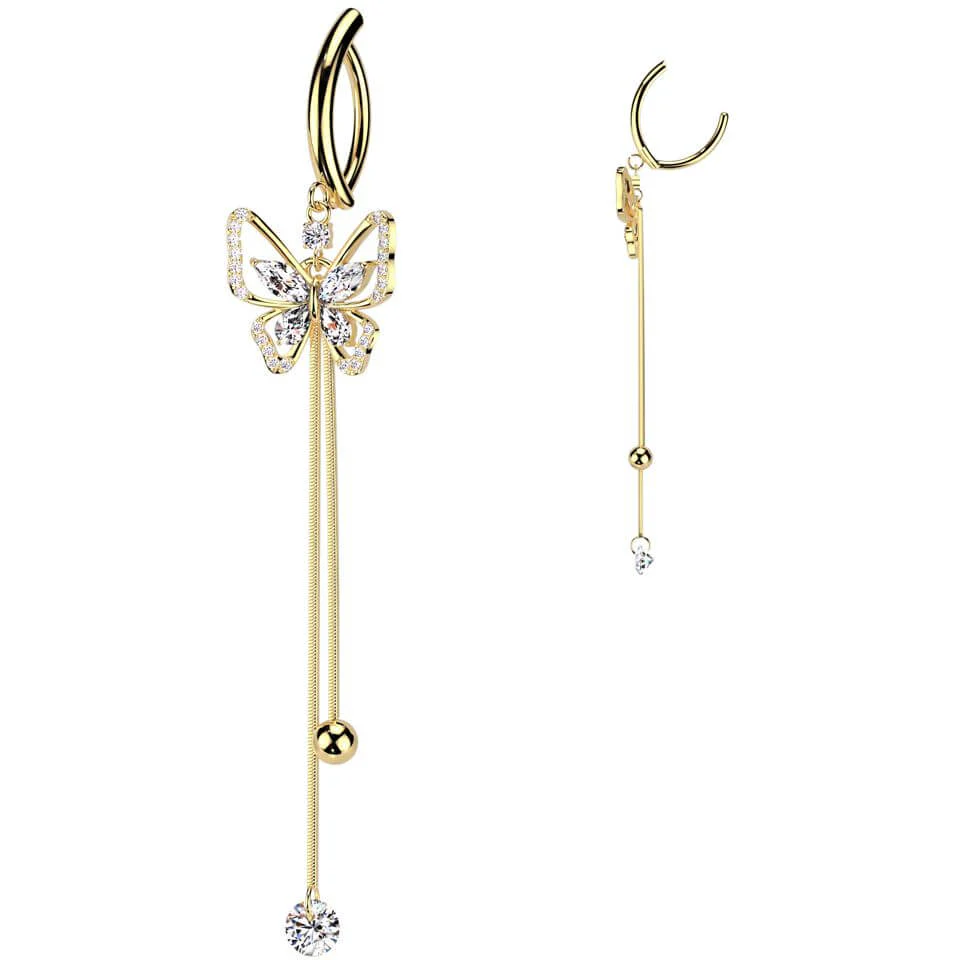 Belly Button Piercing butterfly dangle zirconia Clicker - Image 3