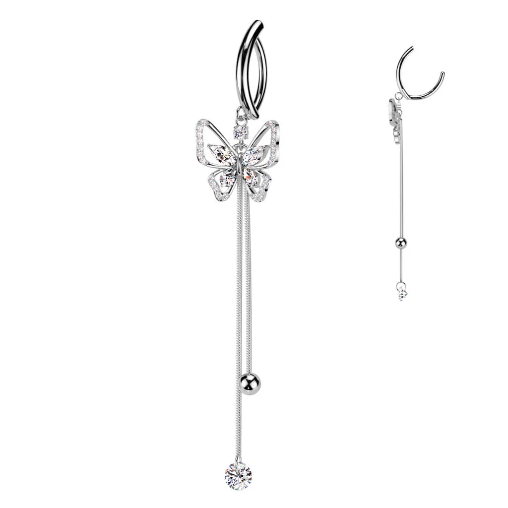 Belly Button Piercing butterfly dangle zirconia Clicker - Image 4