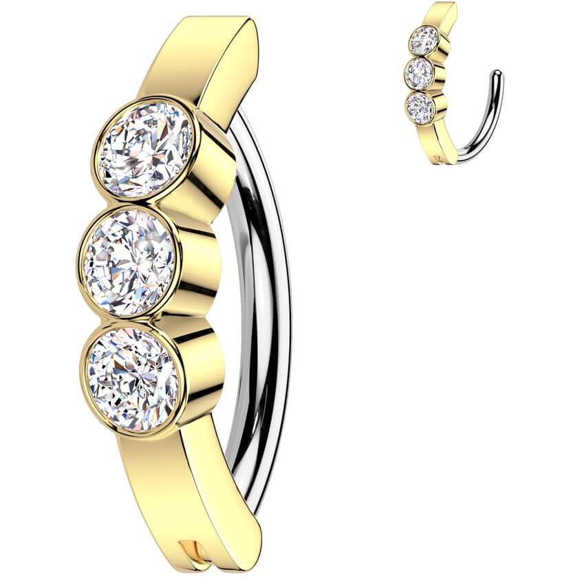 Belly Button Piercing three zirconias bezel setting - Image 3