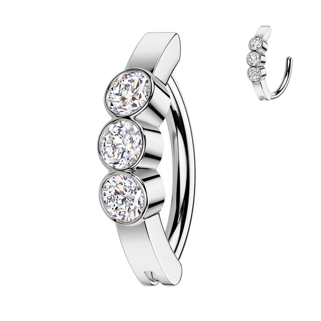Belly Button Piercing three zirconias bezel setting - Image 4