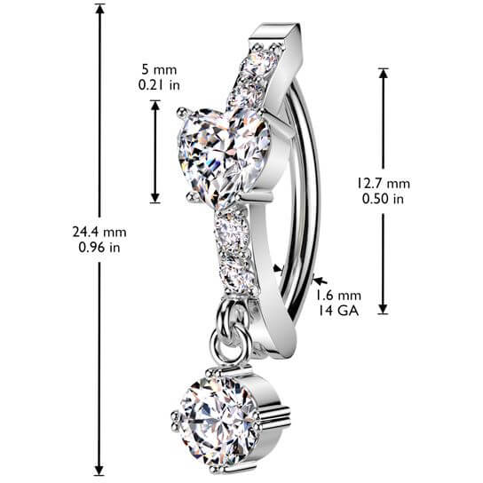 Belly Button Piercing heart dangle zirconia - Image 2