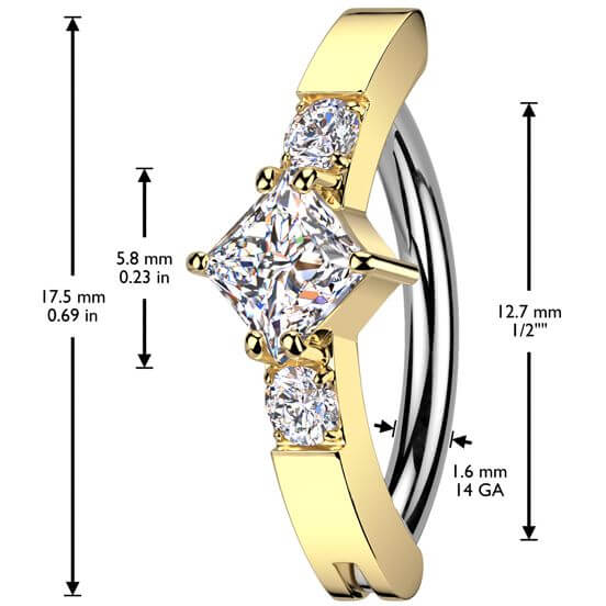 Belly Button Piercing diamond shape zirconia prong setting - Image 2