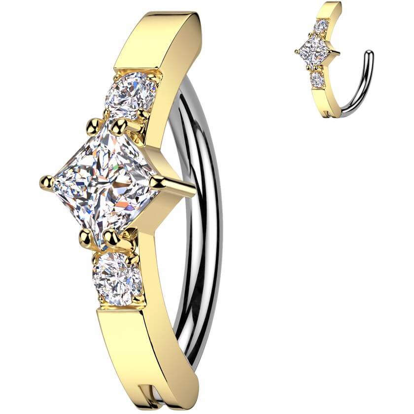 Belly Button Piercing diamond shape zirconia prong setting - Image 3