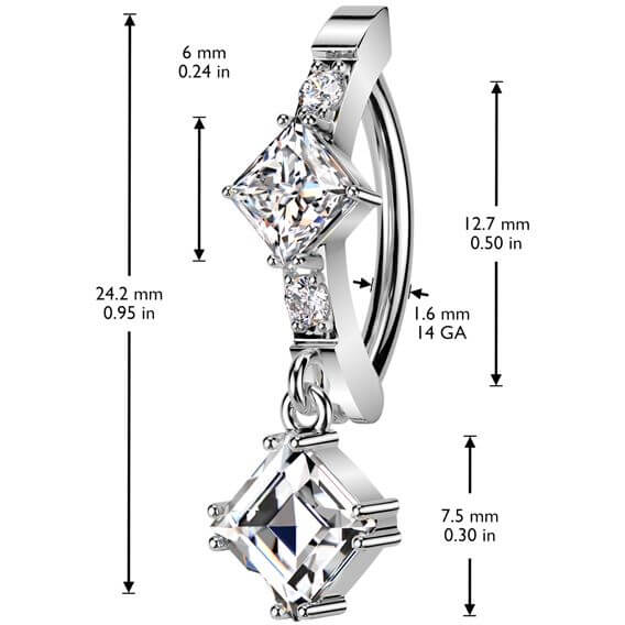 Belly Button Piercing square dangle zirconia - Image 2