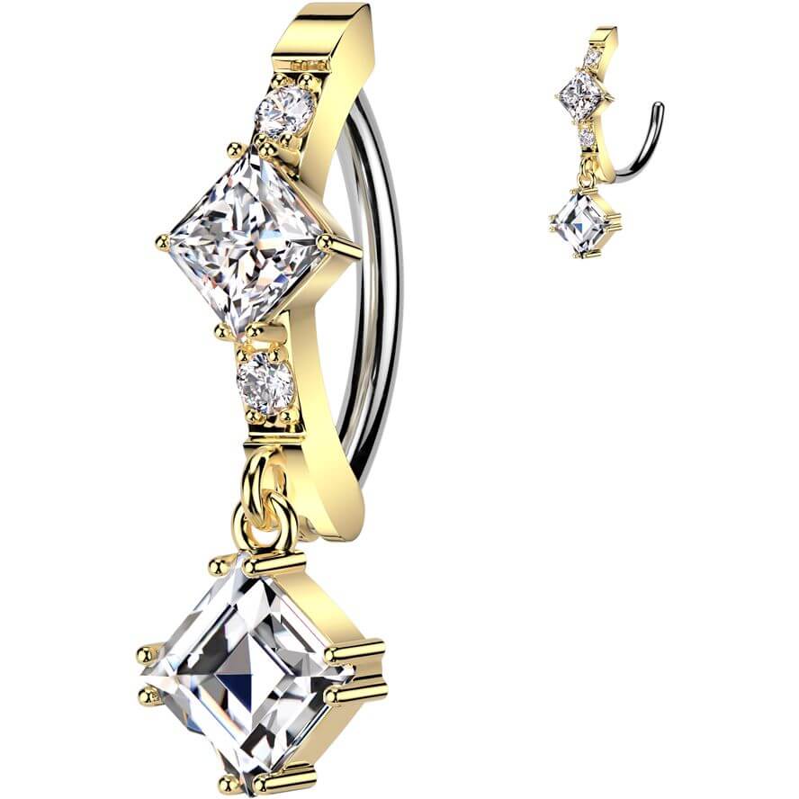 Belly Button Piercing square dangle zirconia - Image 3