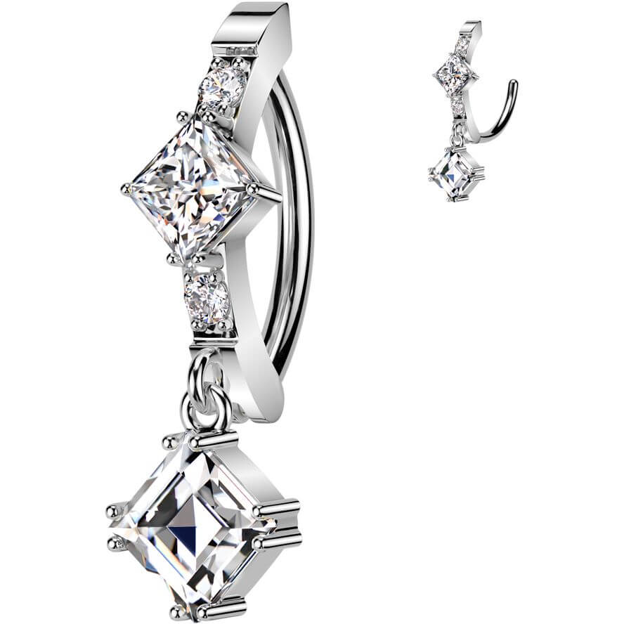 Belly Button Piercing square dangle zirconia - Image 4