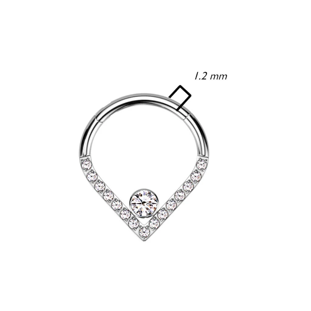 Titanium Ring Chevron Zirconia Opal Silver Clicker - Image 3